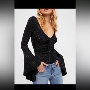 We The Free Free People Polka dot Top Bell Sleeves Sz S
